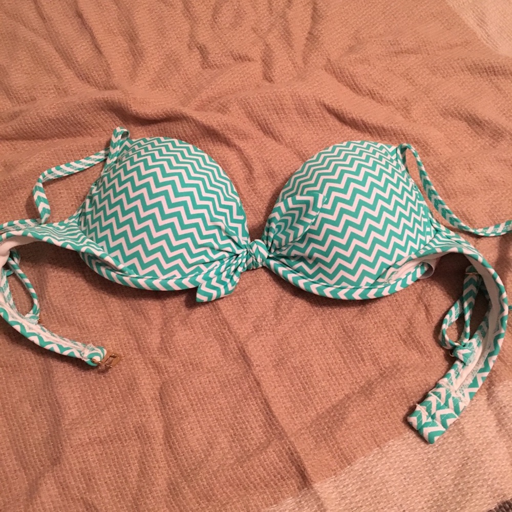 Teal and white bikini top